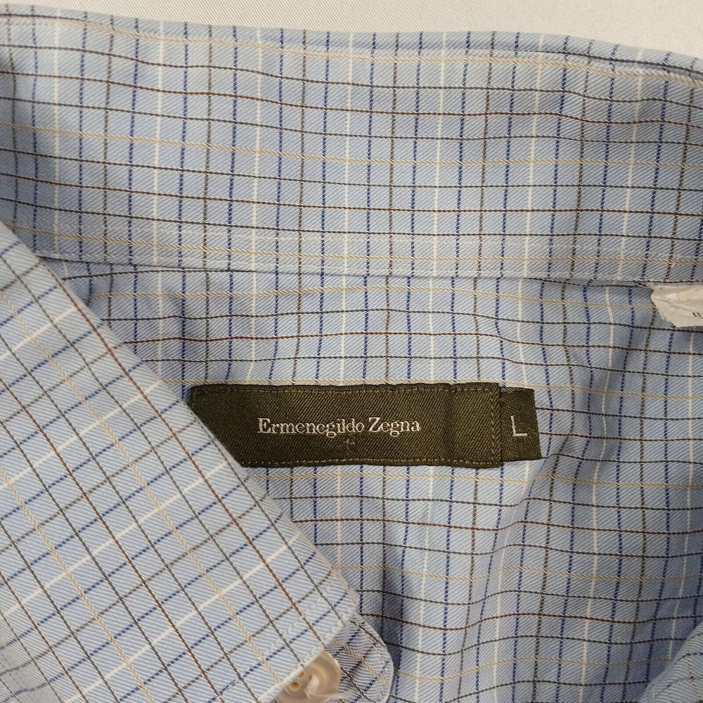 Ermenegildo Zegna Shirt Mens Large Blue Check Long Sleeve Button Up - Picture 4 of 11